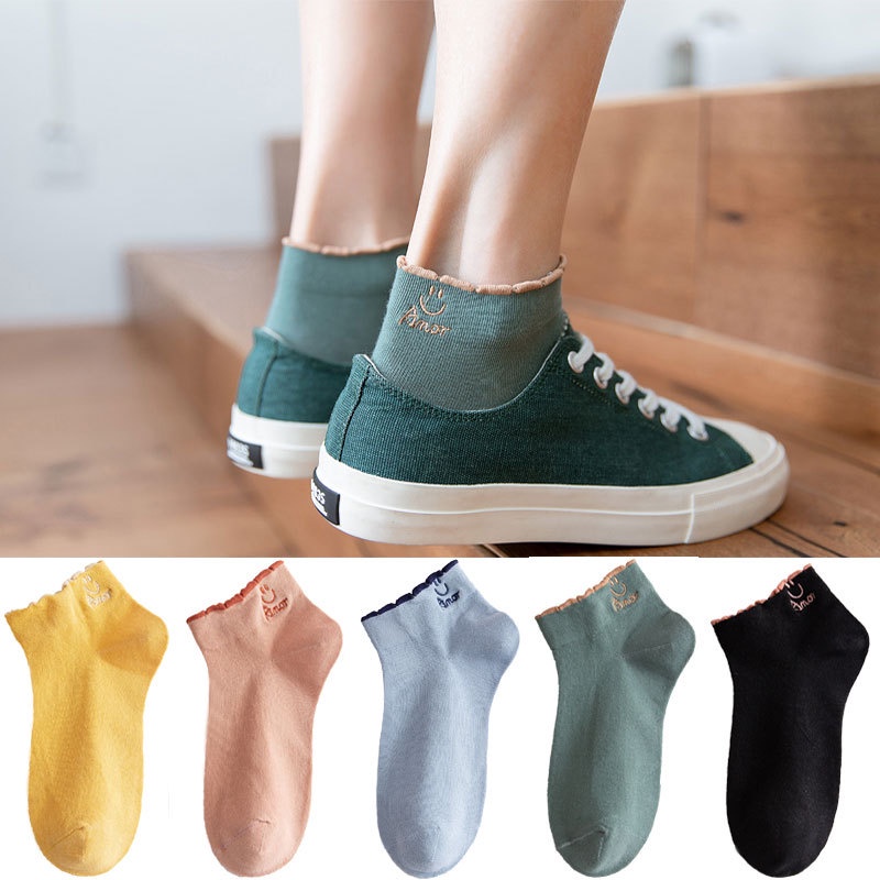Tất cổ ngắn, tất vớ nữ cổ thấp vải cotton co dãn vintage Hàn Quốc nhiều màu