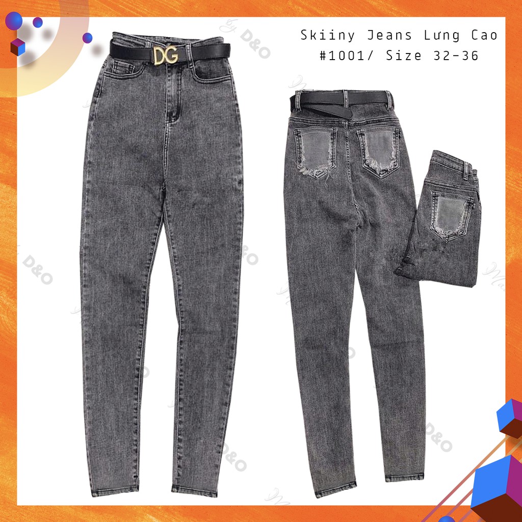 [Bigsize 32-36] Quần Skinny Jeans Bigsize Xám Rách Túi Sau 1001, Lưng Siêu Cao, Co Giãn Mạnh