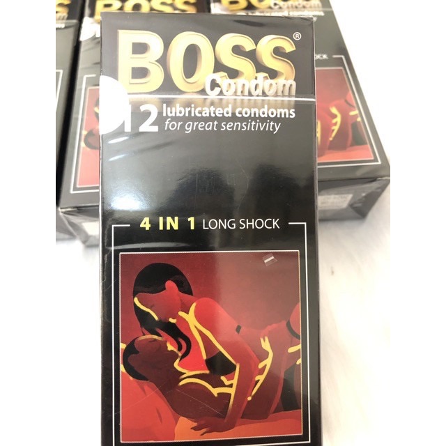 Bao cao su Boss 4 in 1, gân gai, siêu mỏng, kéo dài thời gian, hộp 12 cái