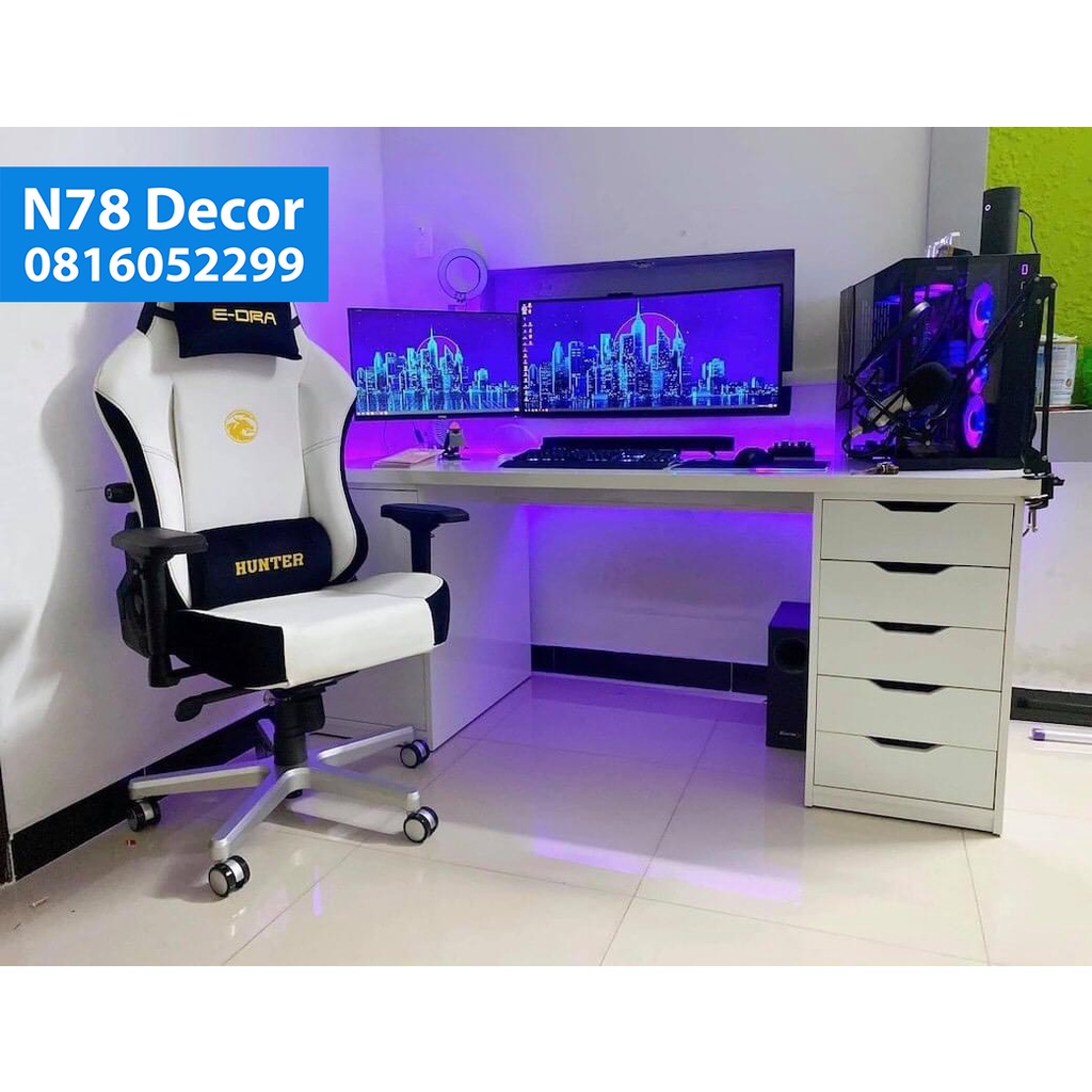 Bàn Gaming IKEA, Bàn Làm Việc Có 2 Hộc Tủ dài 1m4, 1m6, 1m8, 2m (Inbox shop để giảm giá vận chuyển & mua bàn cỡ lớn