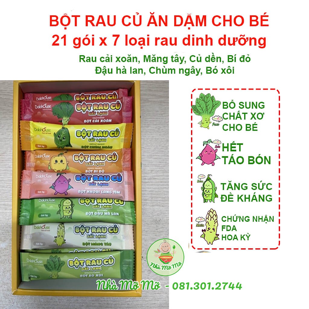 Bột Rau Dinh Dưỡng Cho Bé Dalahouse (Date 11/2022) Hộp 21 Gói 3gr Với 7 vị  - Nhà Mỡ Mỡ