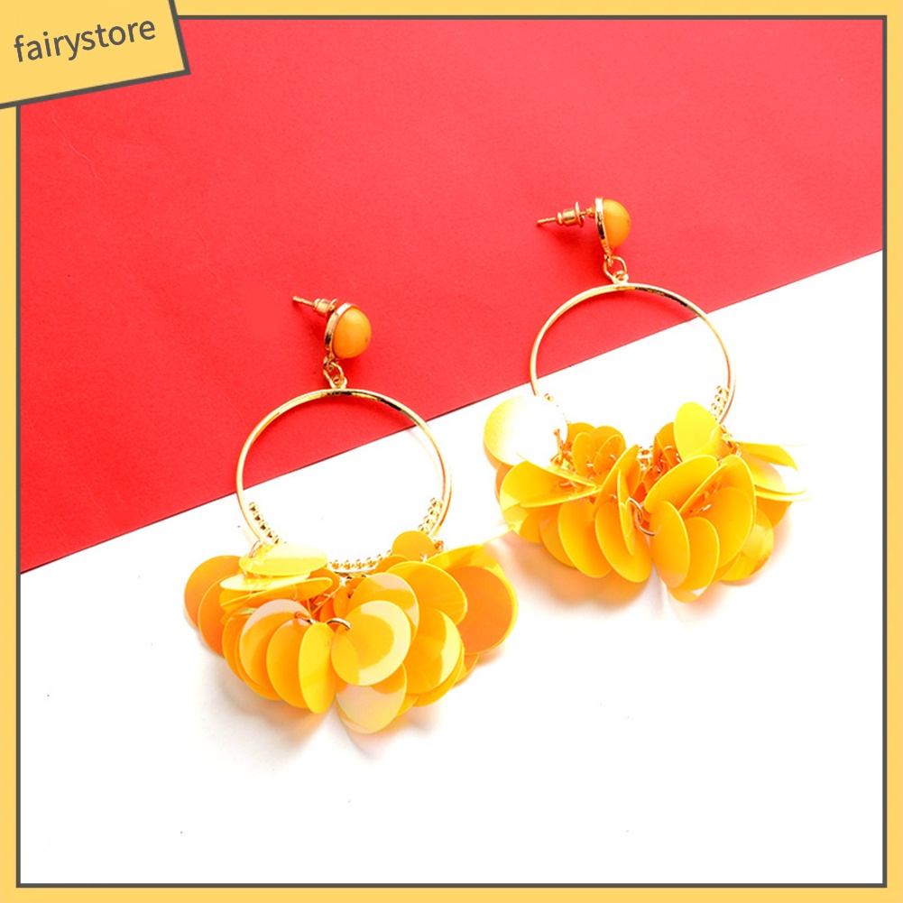 Bông tai dạng tua rua vảy kim loại phong cách Bohemian thời trang dành cho nữ