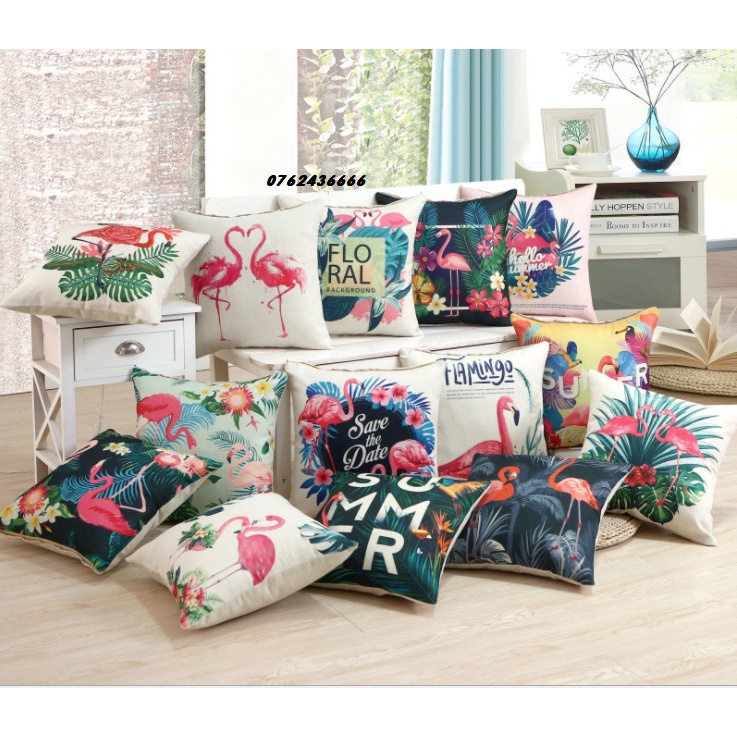 Gối tựa lưng vuông sofa mẫu CHIM HẠC (chỉ vỏ gối không kèm ruột) size 45x45cm