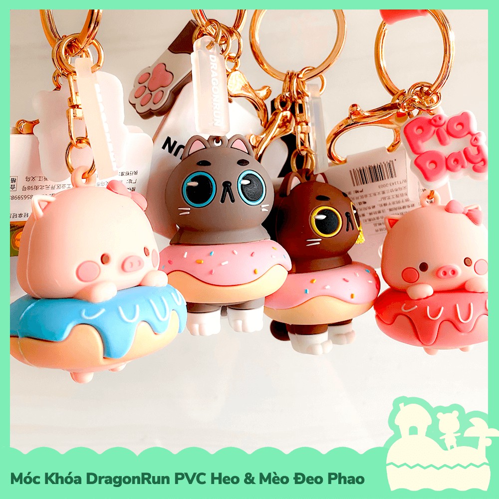 [Sẵn VN] Móc Khóa PVC Dragon Run Heo Và Mèo Đeo Bánh Donut