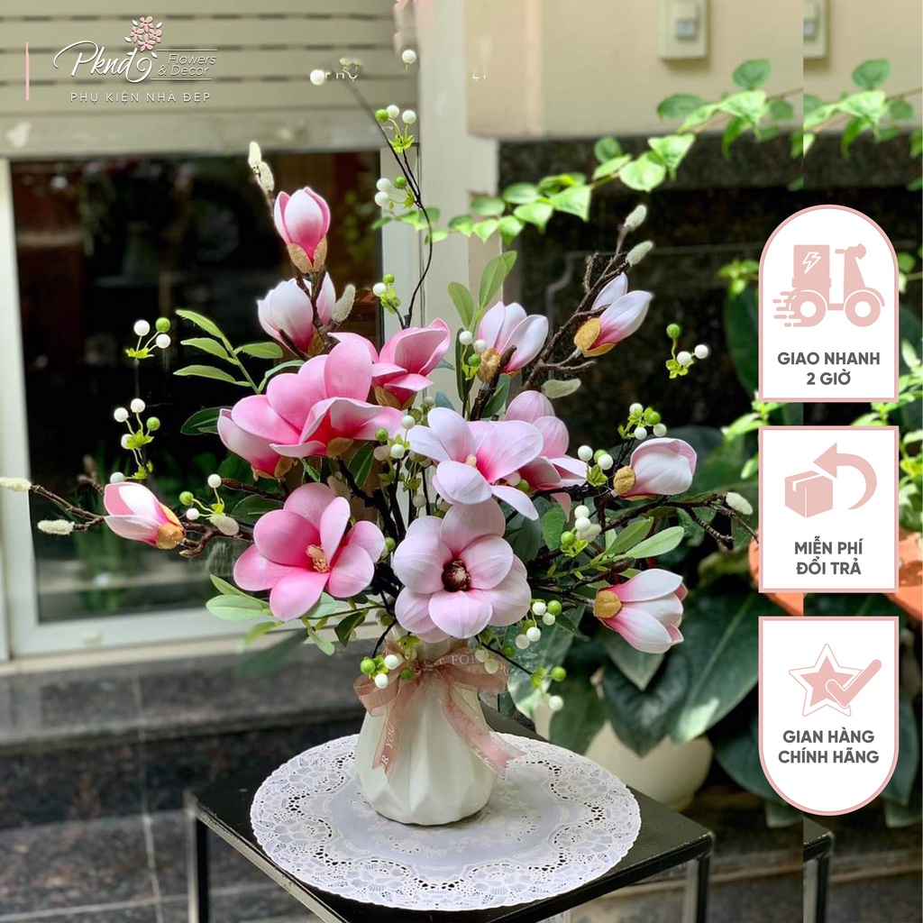 Bình hoa giả mộc lan chất PU trang trí đẹp PKND FLOWERS & DECOR