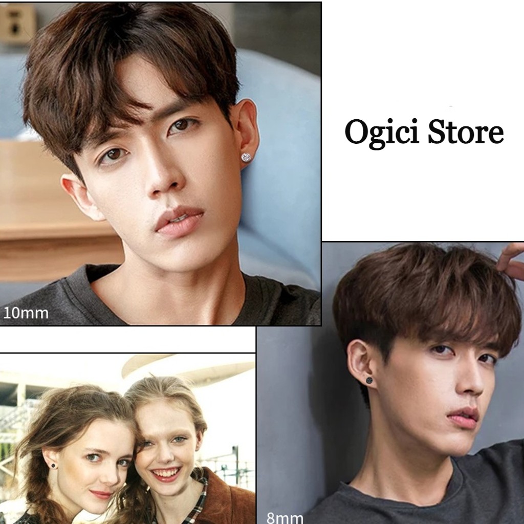 Bông tai, Khuyên tai nam nữ bạc mặt đính đá pha lê phong cách hàn quốc, Unisex, Cá tính, Độc đáo 1 chiếc