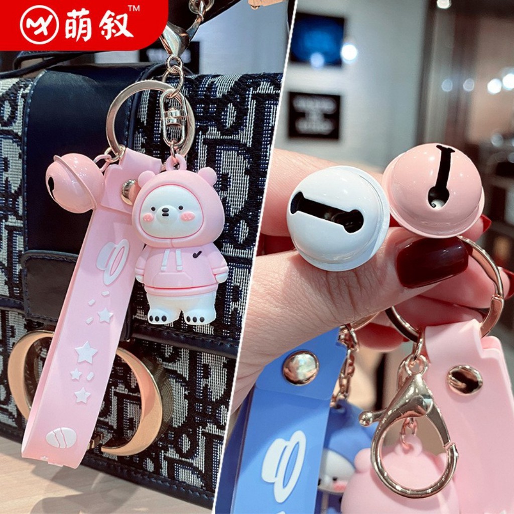 Móc khóa cute hình chú gấu đáng yêu có dây nhựa kèm dài 11,7cm theo phong cách hàn quốc  làm từ chất liệu nhựa pvc