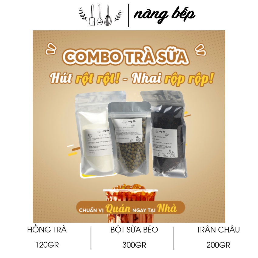 Set Nguyên Liệu Làm Trà Sữa Trân Châu Tự Pha Hồng Trà Đường Đen - Nàng Bếp set 15 ly