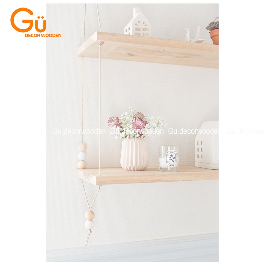 Gía Treo Trang Trí Phòng Ngủ  / Kệ Gỗ Dây Thừng 2 tầng - Gu Decor Wooden Trang Trí Nhà Cửa