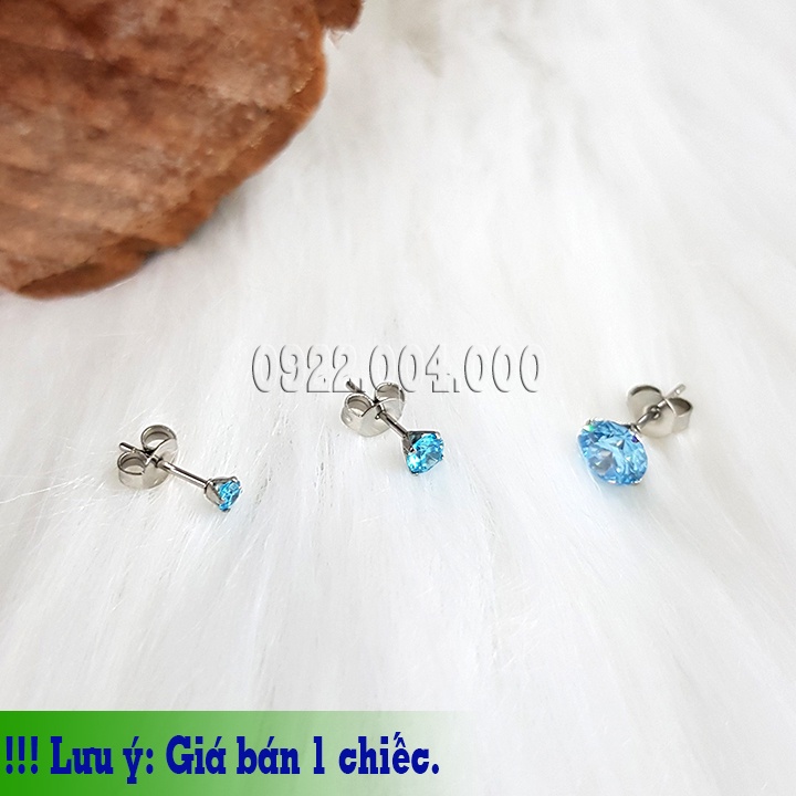 Bông tai nụ tròn đá xanh dương cá tính (1 chiếc).