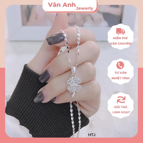 Dây chuyền bạc nữ mặt cỏ 4 lá đính đá DCN0232 - Trang Sức Vanna Pham
