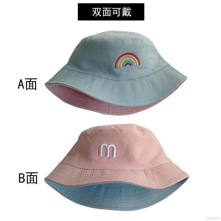 Mũ tròn vành 2 mặt chống nắng họa tiết cầu vồng cho bé