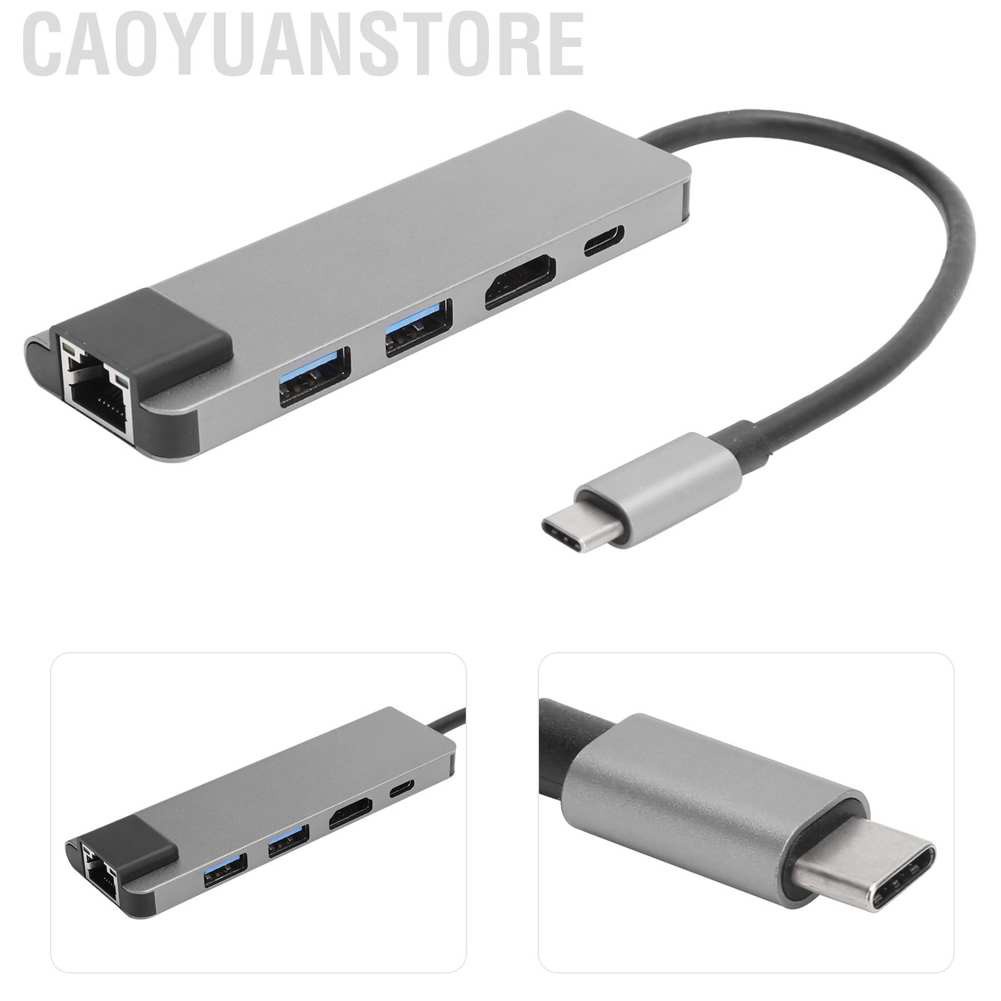 Caoyuanstore 5 In 1 USB-C Hub 4K HDMI Type-C to PD RJ45 USB3.0 Adapter for iOS Samsung