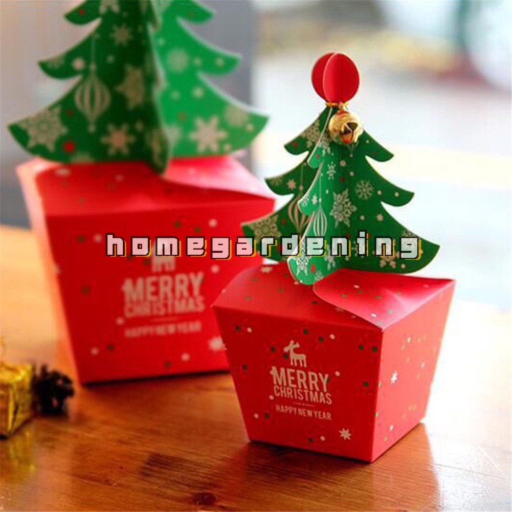 Set 5 hộp giấy đựng bánh kẹo thiết kế hình cây thông phong cách giáng sinh