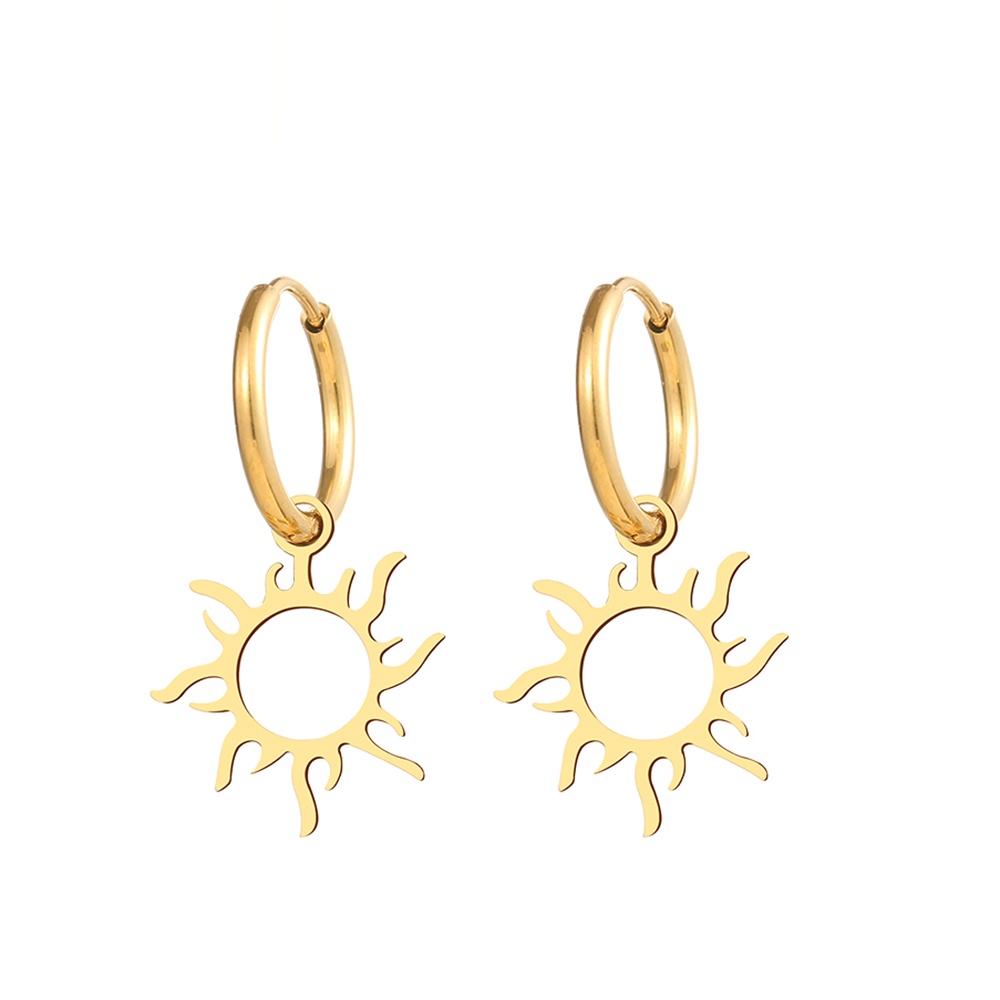 Khuyên Tai Tròn Hình Mặt Trời Bằng Thép Không Gỉ Mạ 2022 Thời Trang Mới Cho Nữ