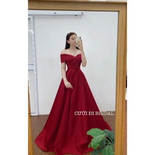 Váy cưới , Đầm cưới, Đầm thiết kế, Váy cưới đi bàn bẹt vai xẻ tà CD120 - Cưới đi bridal