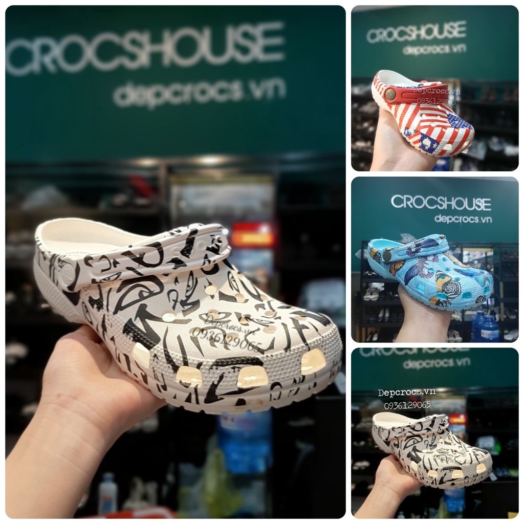 Dép sục crocs trẻ em chính hãng classic lá cờ, bướm, dép crocs cho bé trai bé gái tặng kèm jibbitz sticker - crocshouse