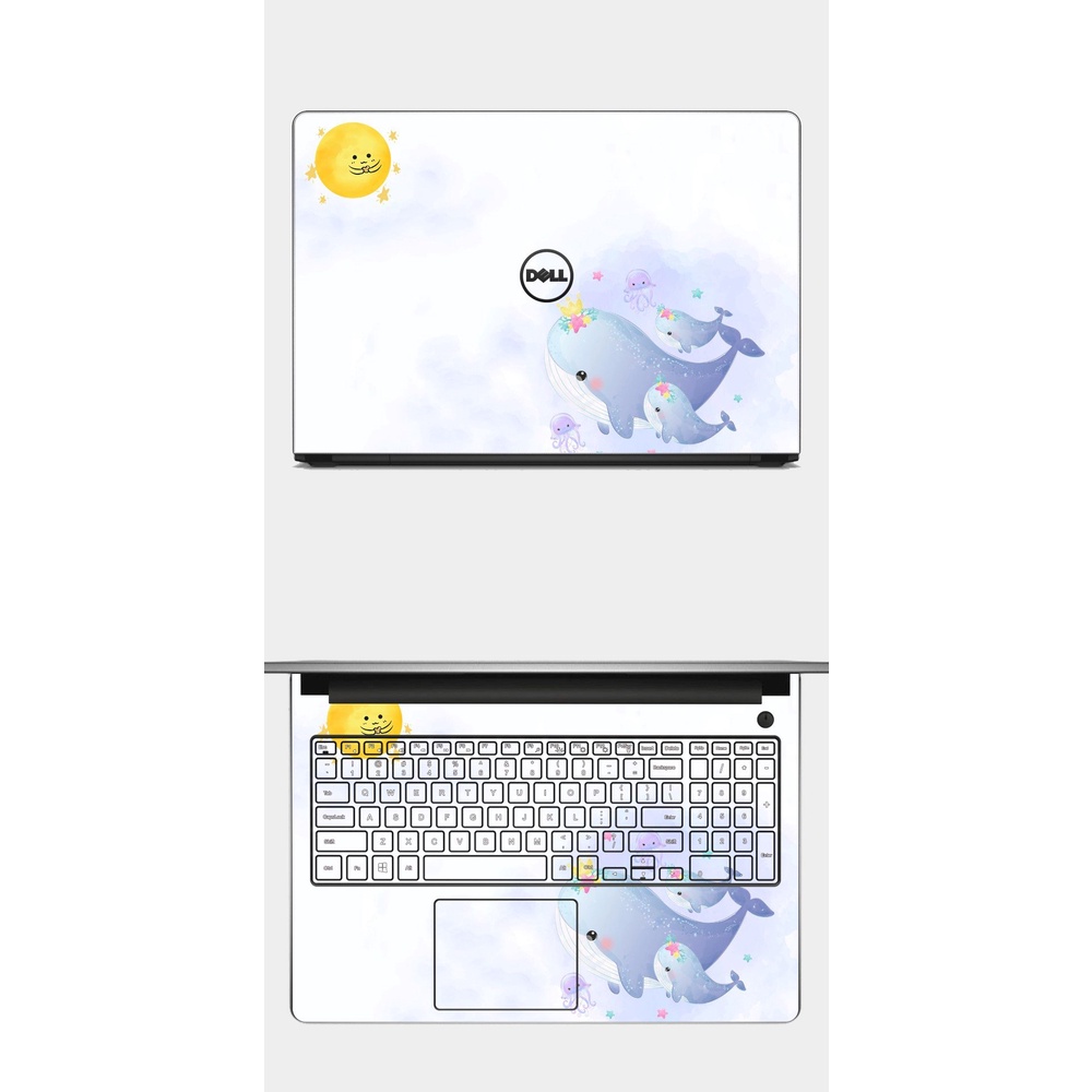 Skin cá voi cute - Dán máy tính Laptop - in theo yêu cầu được cắt sẵn chuẩn theo Model máy