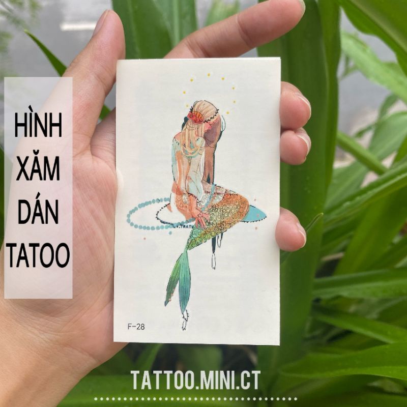 Hình xăm nàng tiên cá f28. Xăm dán tatoo mini tạm thời, size &lt;10x6cm