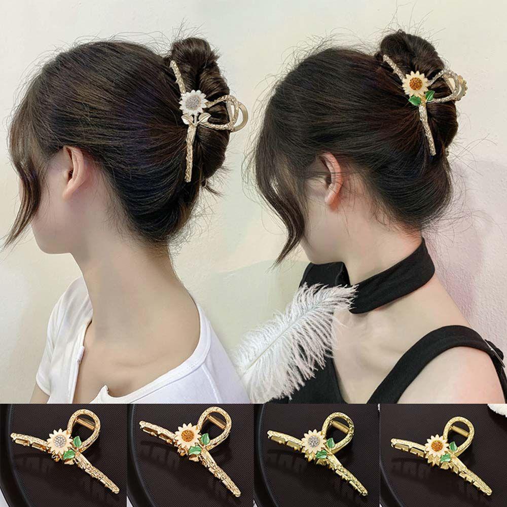 VANES1 Kẹp Tóc Kim Loại Hình Hoa Hướng Dương Đính Đá Phong Cách Hàn Quốc