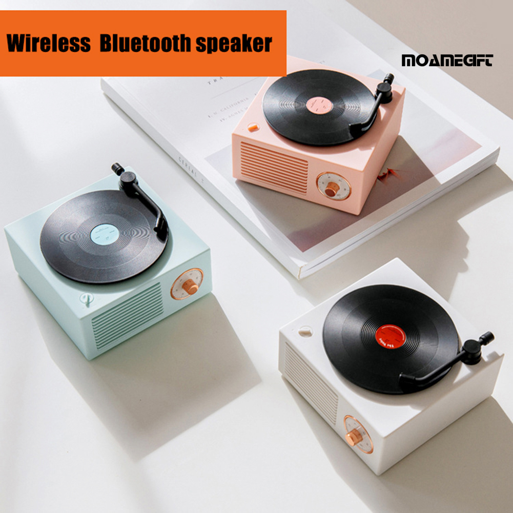 moamegift Mini Retro Vinyl Record Wireless Bluetooth Speaker Knob Control AUX Music Player