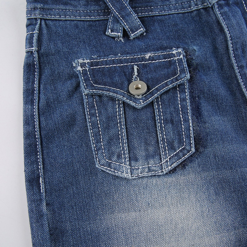 Quần jeans lưng thấp ống loe phối túi phong cách cổ điển cho nữ