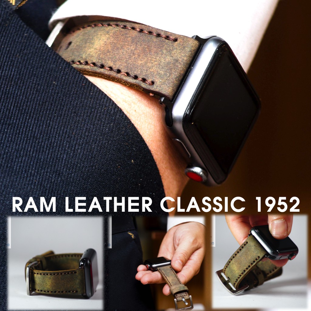 Dây đồng hồ da bò cao cấp màu quân đội RAM Leather - tặng khóa chốt và cây thay dây