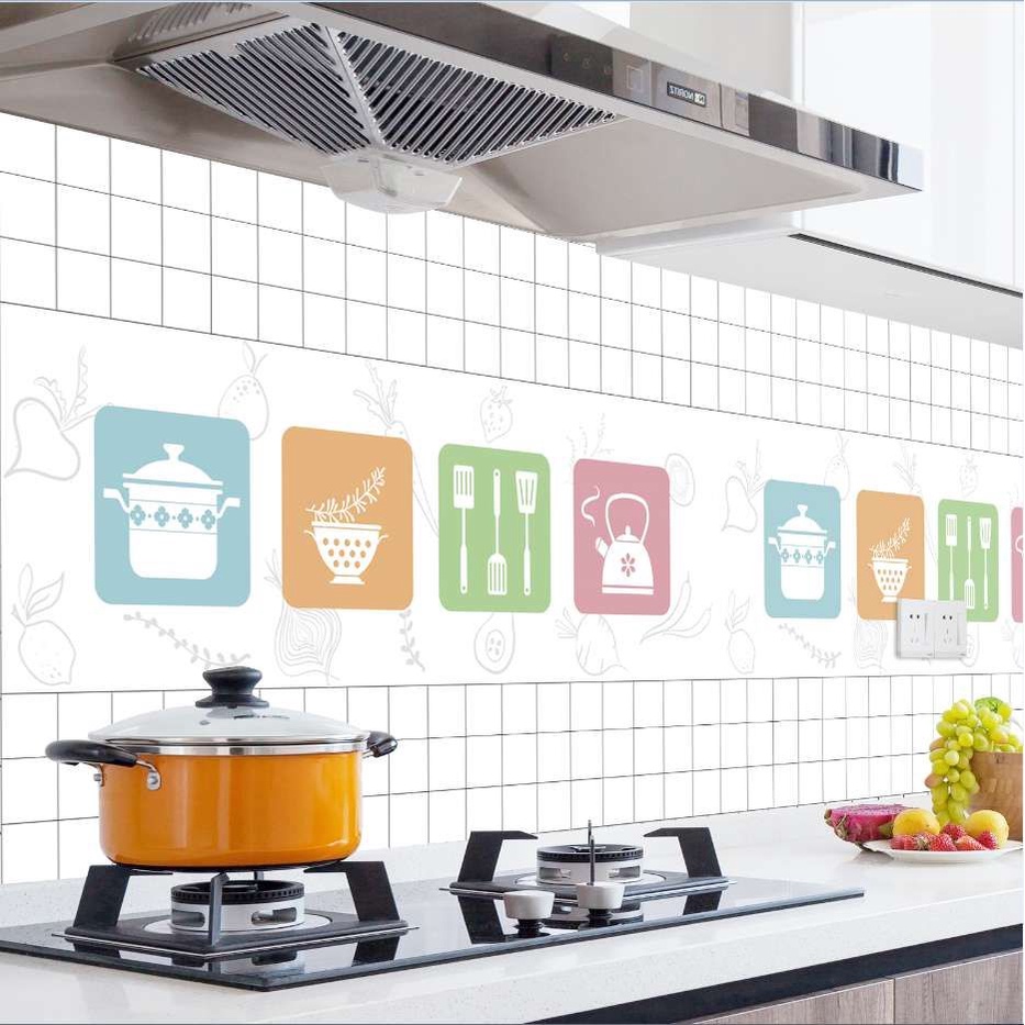 Decal tráng nhôm dán bếp KHUNG HÌNH MÀU khổ 60cm có keo sẵn - giá bán 1 mét