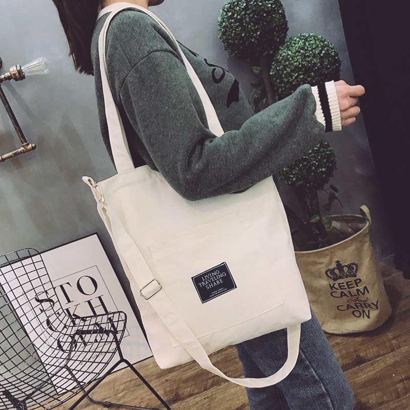 Túi Vải Tote Living Loại 1 Vải Canvas Siêu Đẹp Cặp Đeo Chéo Ulzzang Hàn Quốc BT17