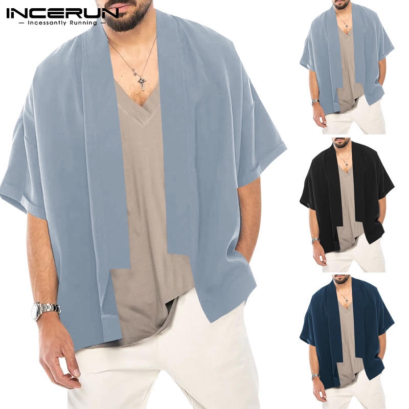 Áo cardigan INCERUN tay lỡ màu trơn form rộng thoải mái thích hợp cho nam