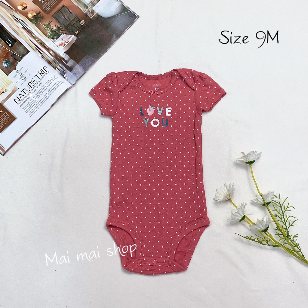 (6-9M chọn màu- gái) Body chip TAY NGẮN xuất dư cổ tròn, cổ đáp chéo cho bé gái sz 6-9M- Bộ liền thân cho bé