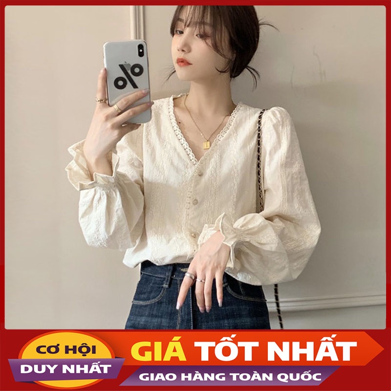 Áo Sơ Mi Ren Tay Chun Bèo Cổ Tym Hàng Quảng Châu M601-Violet