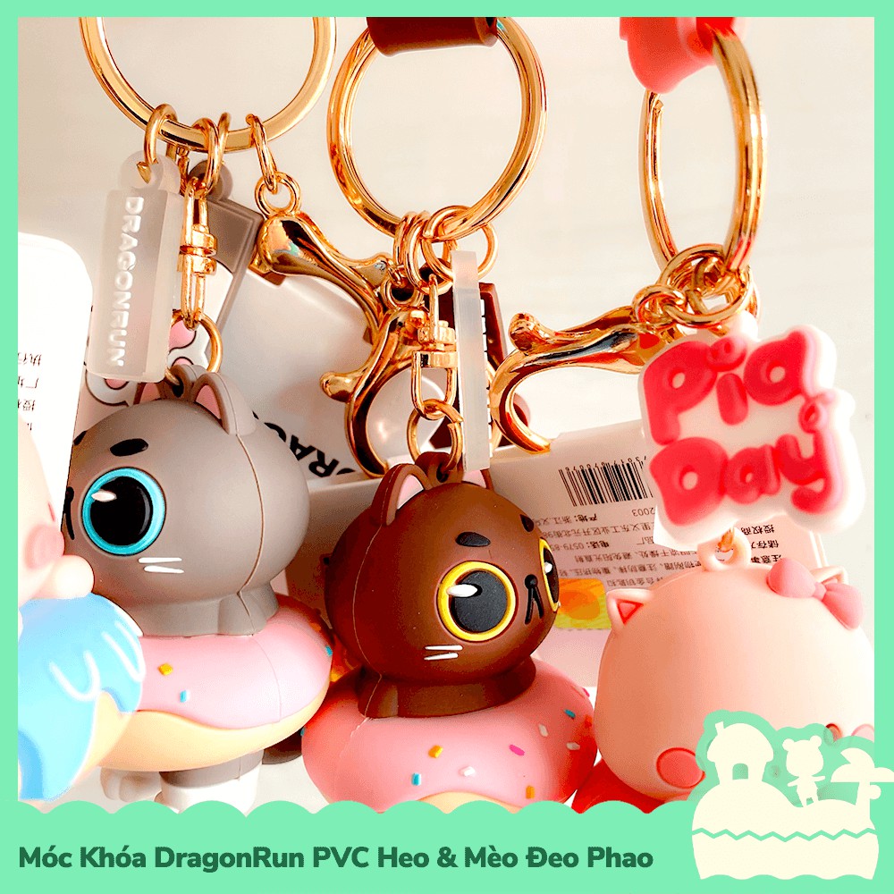 [Sẵn VN] Móc Khóa PVC Dragon Run Heo Và Mèo Đeo Bánh Donut