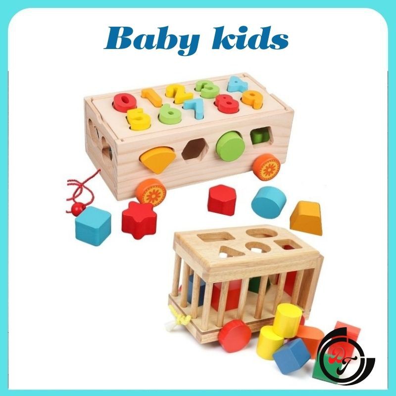 Đồ chơi ❤️FREESHIP❤️ Đồ Chơi Cho Bé - Đồ Chơi Giáo Dục Xe Kéo Gỗ Thả Hình Khối Chữ Số