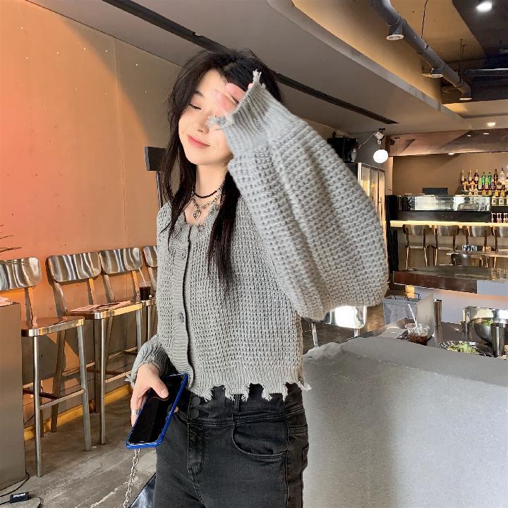 Honypove Áo Khoác Len Cardigan Tay Dài Dáng Ngắn Thời Trang Mùa Thu Cho Nữ