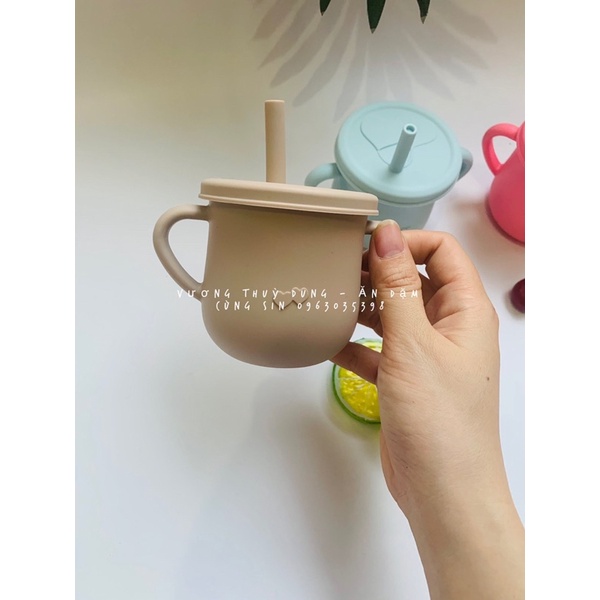 Set cốc tập hút kèm bát gấu silicon cho bé ăn dặm