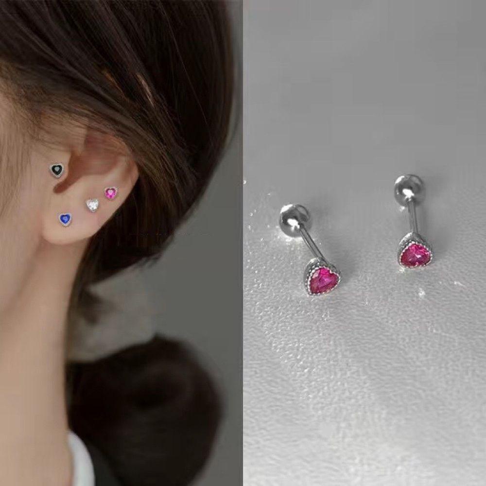 QQMALL Bông Tai Hình Trái Tim Đính Đá Chống Dị Ứng Thiết Kế Tối Giản Thời