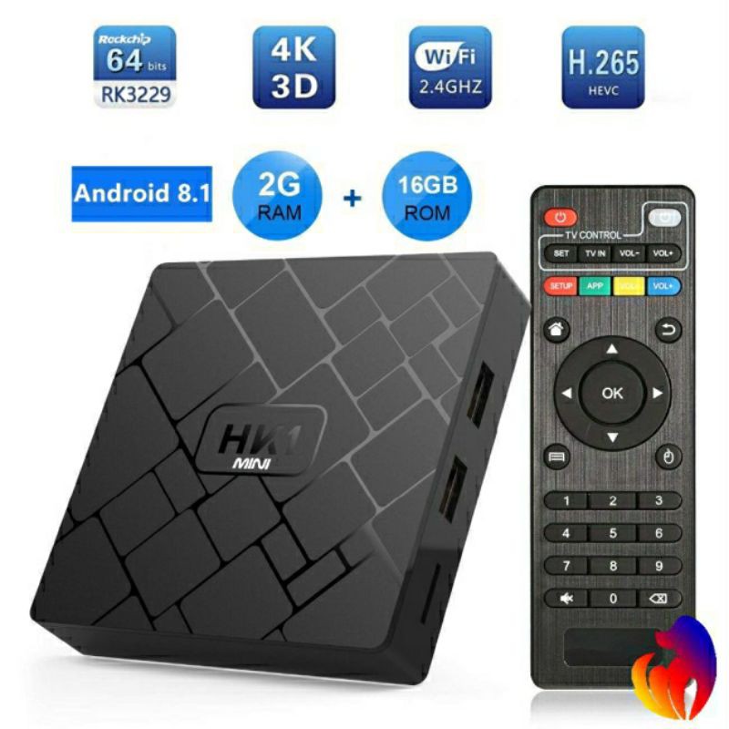 Android box HK1 MINI. Rom gốc 9.0. RAM 2G ROM 16Gb. Mua mới bóc hộp 1 lần. Tặng kèm cáp HDMI to VGA.