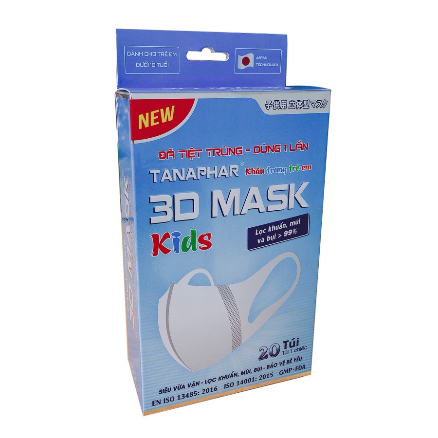 Khẩu trang y tế 3D Mask Tanaphar công nghệ Nhật Bản, size người lớn và trẻ em, hộp 10 chiếc