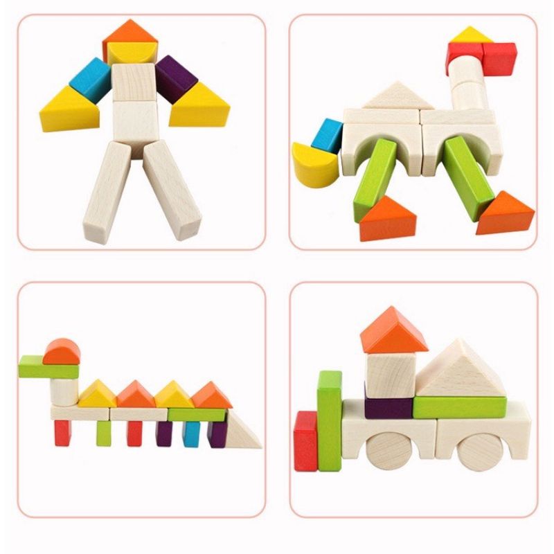 Bộ xếp hình 30 khối gỗ tự nhiên đồ chơi phát triển trí tuệ cho bé