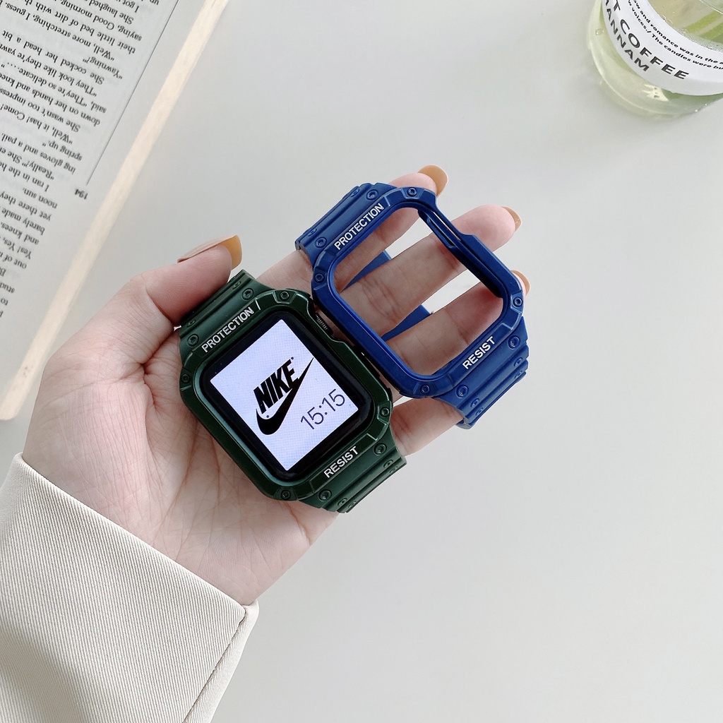 Dây đeo silicon + ốp bảo vệ thích hợp cho Apple iWatch series 7 6 SE 5 4 3 2 1 45mm 42mm 38mm Apple 44mm 40mm 41mm