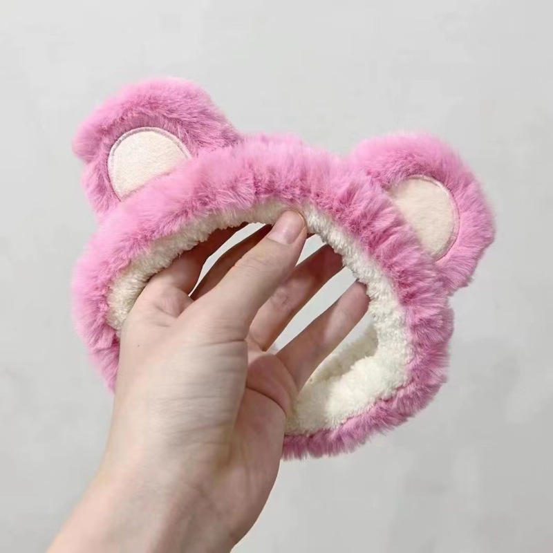 Băng Đô Cài Tóc Hình Tai Gấu Bông Màu Hồng Đáng Yêu