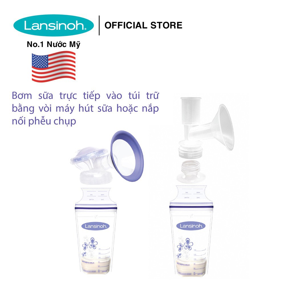 [Mã FMCGMALL - 8% đơn 250K] Túi trữ sữa Lansinoh 2 lớp 180ml, hộp 25-50 cái