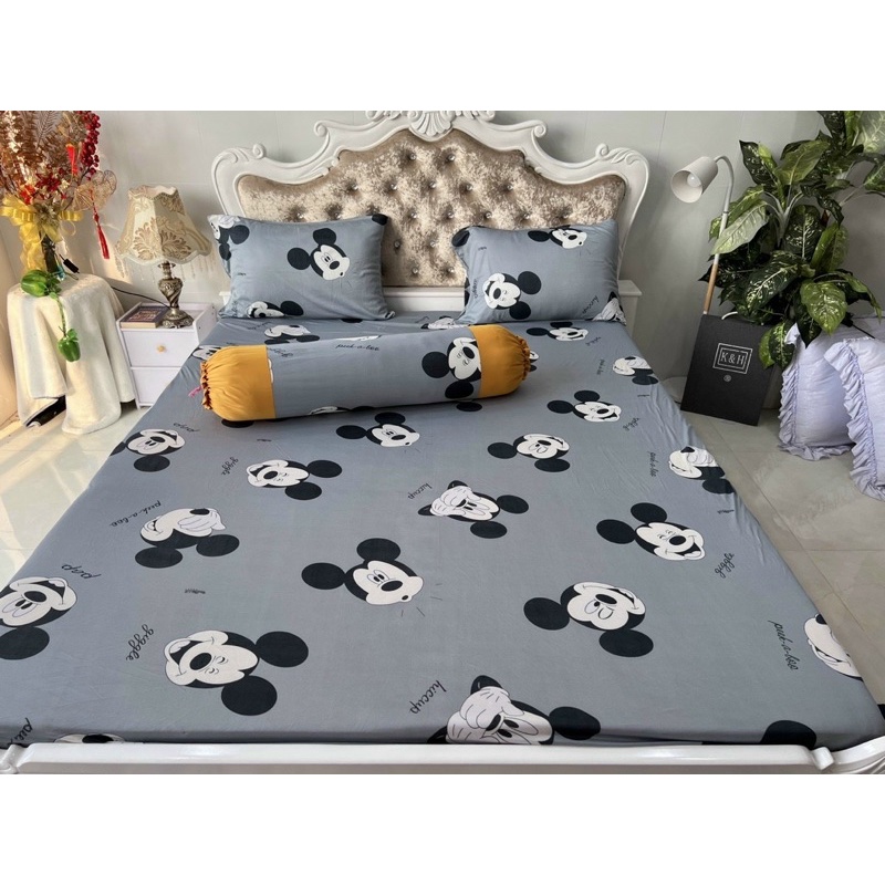 Bộ ga gối thun hàn hình chuột Mickey