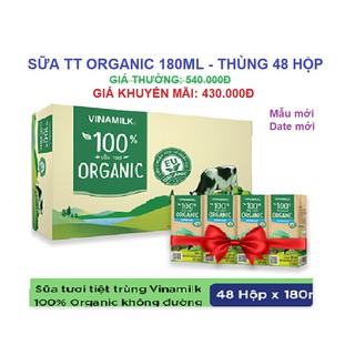 Sữa tươi tiệt trùng Vinamilk 100% Organic không đường 180ml - Thùng 48 hộp