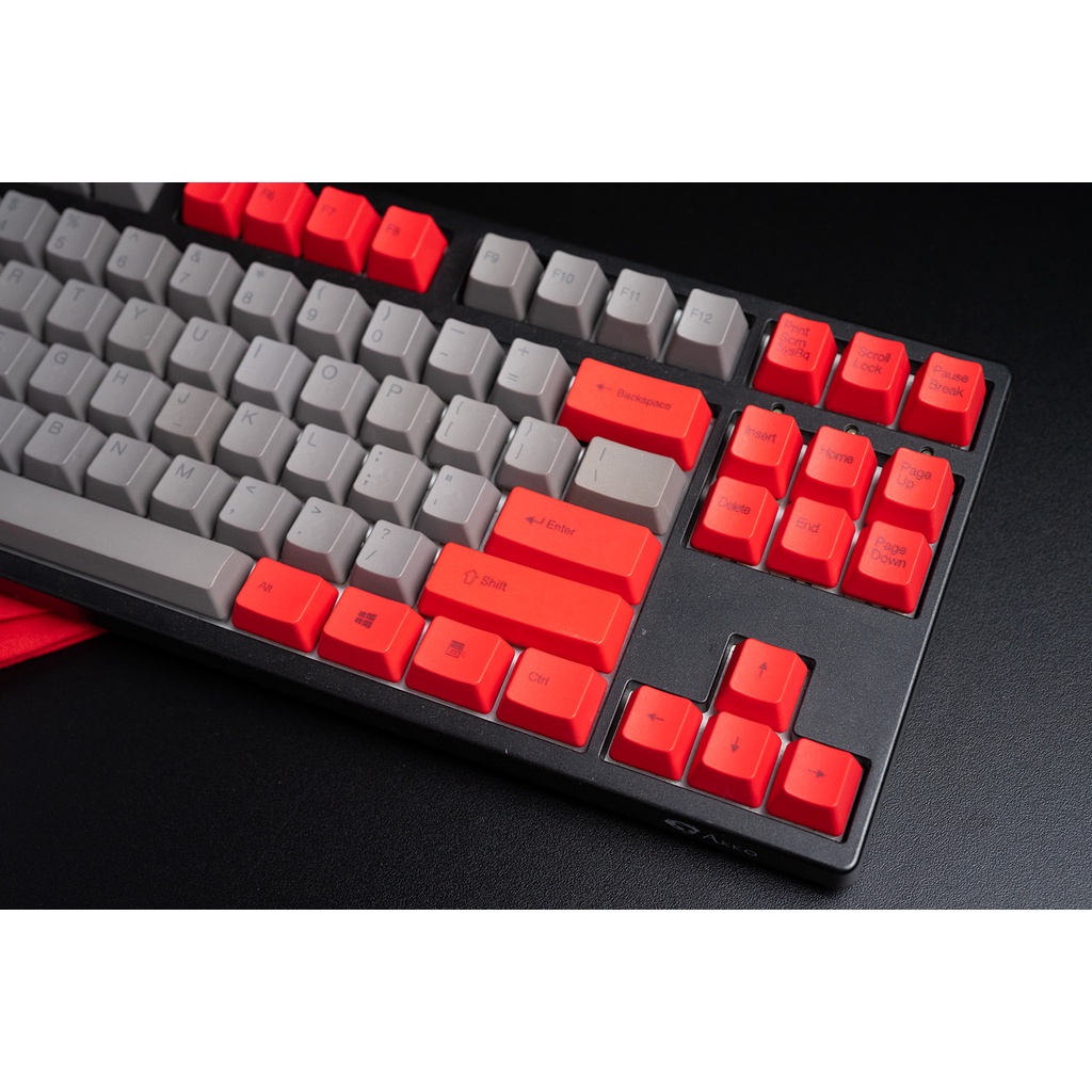 Keycap xám đỏ, nhựa pbt in laser, oem profile 104 nút bàn phím cơ