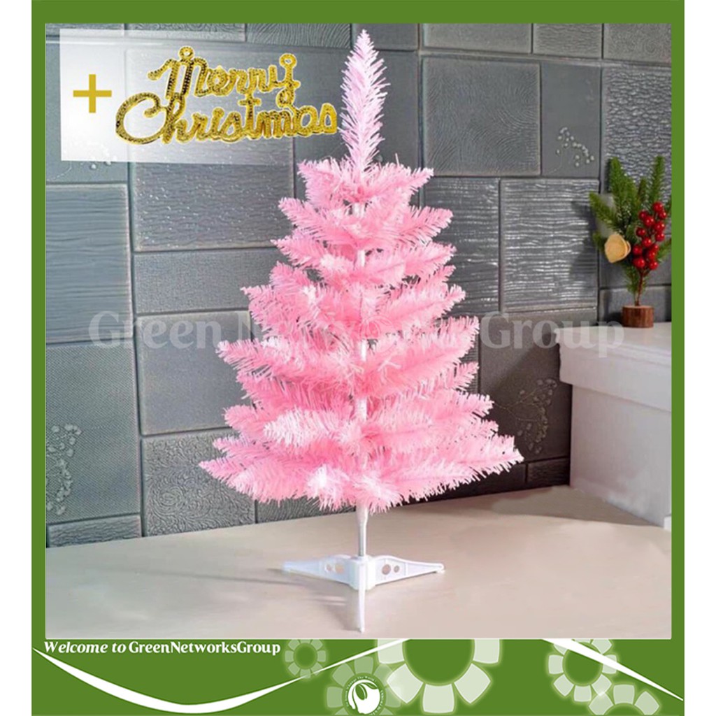 Cây thông mini trang trí Noel cho phòng sảnh nhà văn phòng công ty tặng kèm chữ Merry ChristmasGnG ( Màu hồng 60cm )