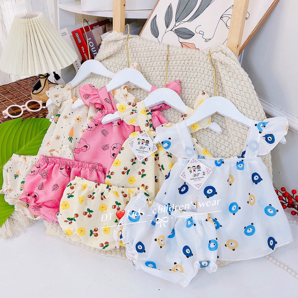 AV17 Bộ Áo Váy Cánh Tiên 2 Dây Hoa Quả Cho Bé Chất Liệu Vải Đũi Nhăn Đủ Size Từ 8-18Kg VNXK Nhật-Hàn