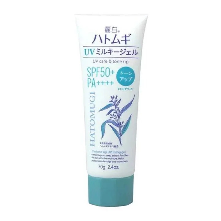 Kem chống nắng Hatomugi ý dĩ UV Care & Moisturizing SPF50+ PA++++ Dưỡng ẩm và làm sáng da 80g - Nhật Bản
