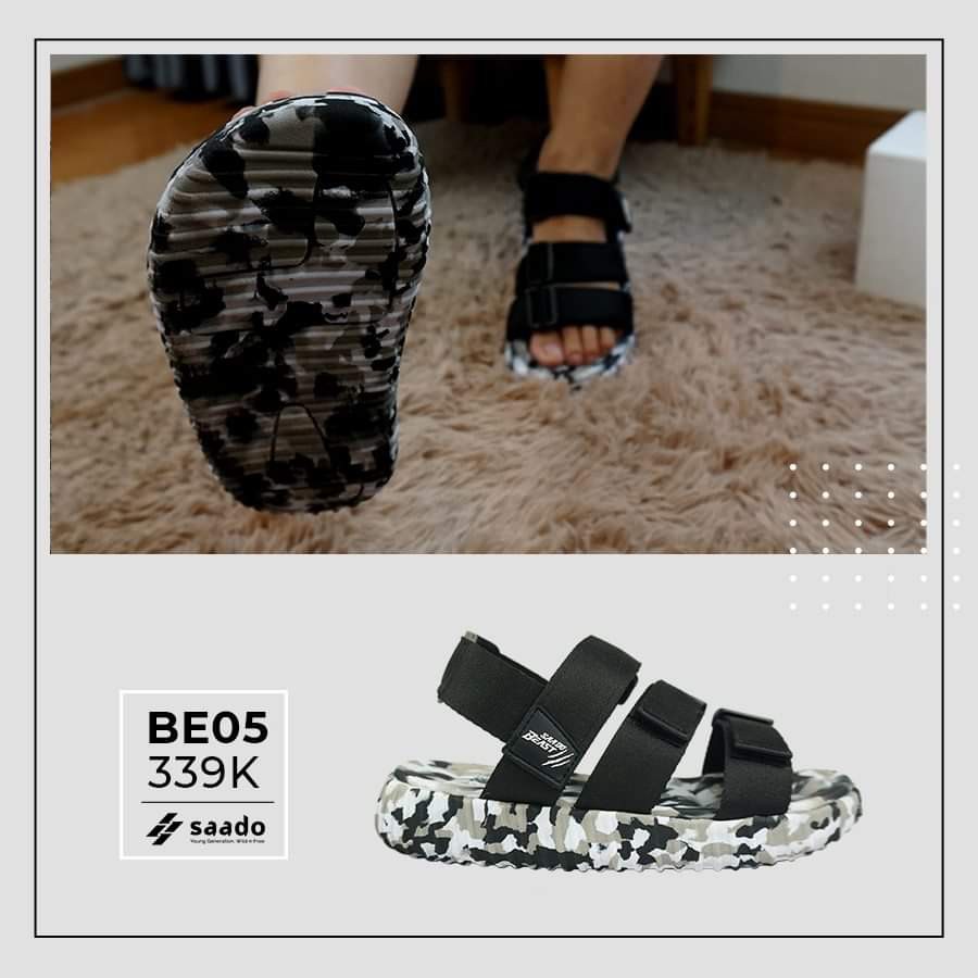 Dép sandal nam nữ SAADO YEZI camo đen lính đi học, đi chơi [HÀNG CHÍNH HÃNG]